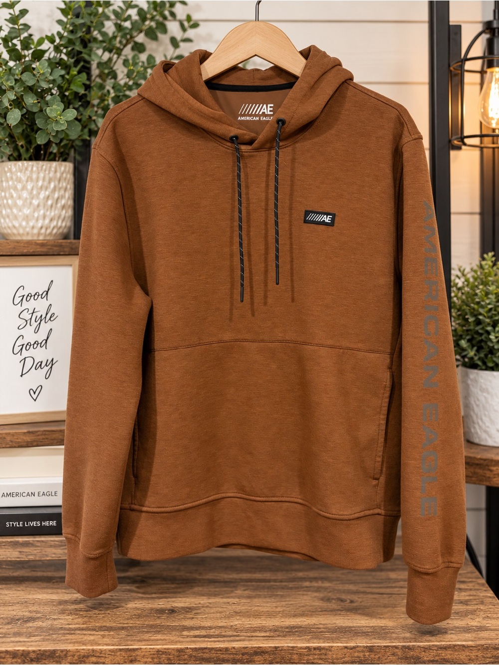American Eagle Men’s Brown Pullover Hoodie Sweatshirt Size M